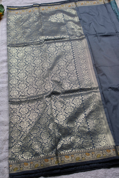 Premium Grey Katan Silk saree with trending small border
