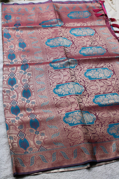 Pink and Blue dual share Soft silk saree with allover design