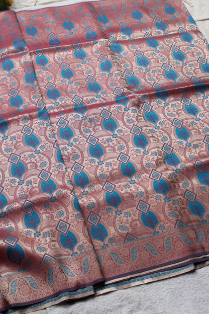 Pink and Blue dual share Soft silk saree with allover design