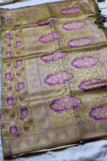 Light Green and Purple dual share Soft silk saree with allover design