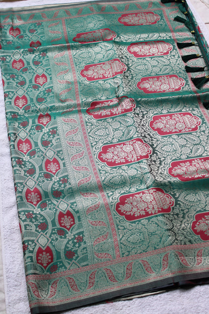 Green and red dual share Soft silk saree with allover design