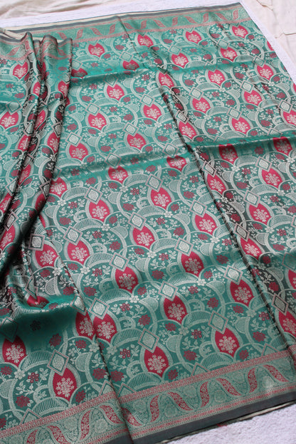 Green and red dual share Soft silk saree with allover design