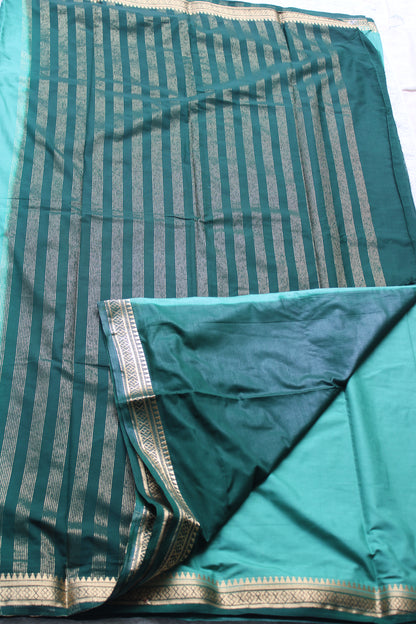 Green Premium Mysore silk saree with Small traditional border with contrast blouse