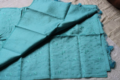 Light Blue Tusser saree with flower embroidery design