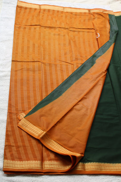 Dark green Premium Mysore silk saree with Small traditional border with contrast blouse