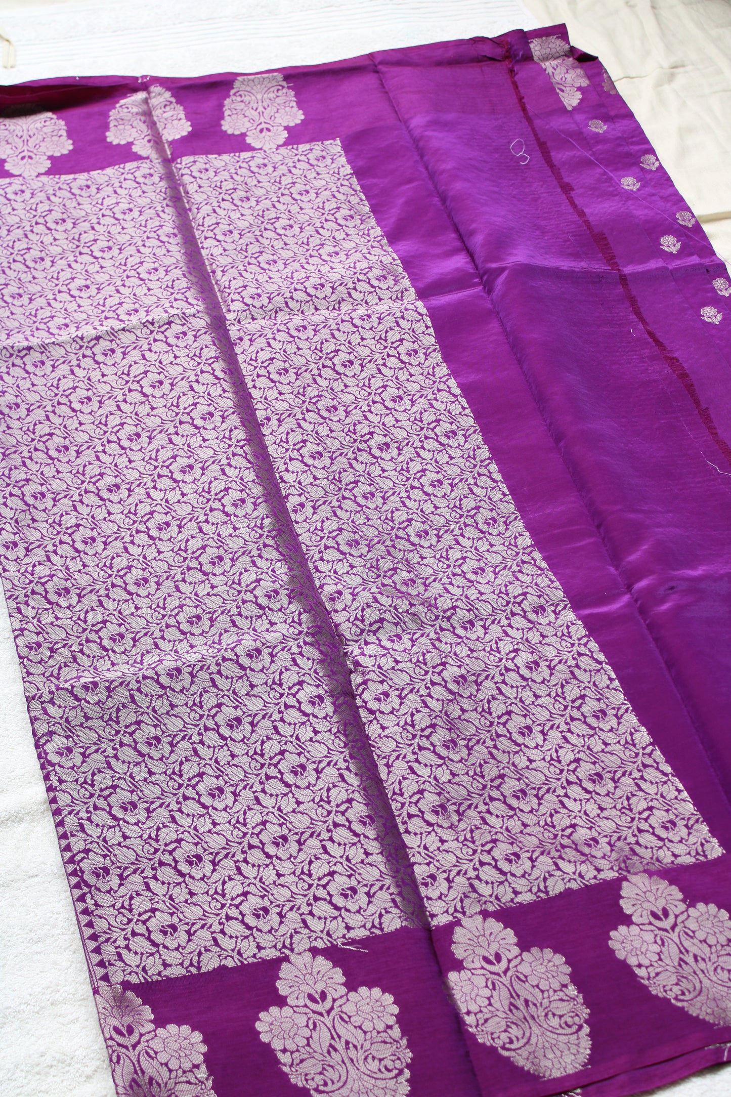 Purple Banarasi Raw Mango Open border with flower design