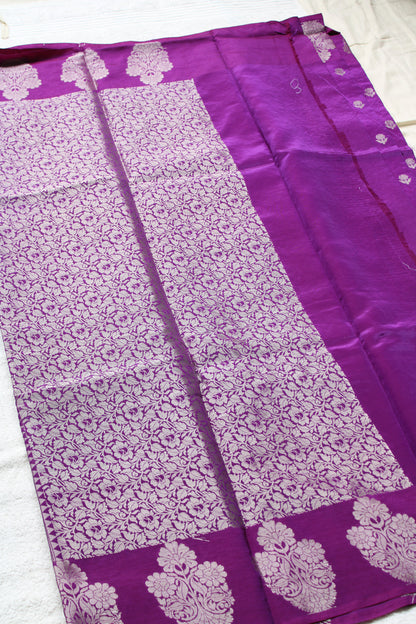 Purple Banarasi Raw Mango Open border with flower design