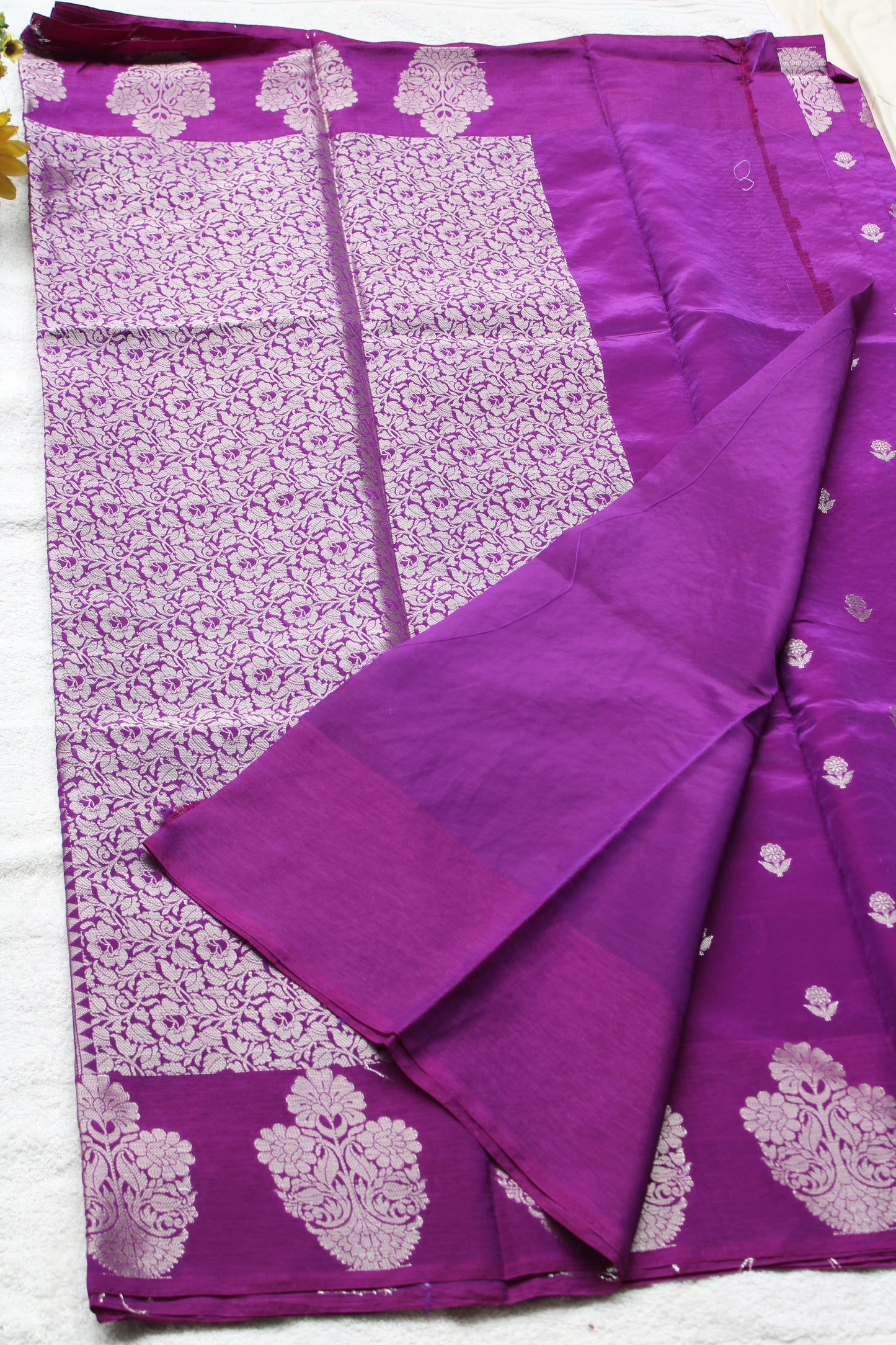 Purple Banarasi Raw Mango Open border with flower design