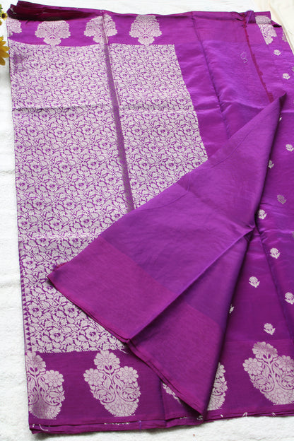 Purple Banarasi Raw Mango Open border with flower design