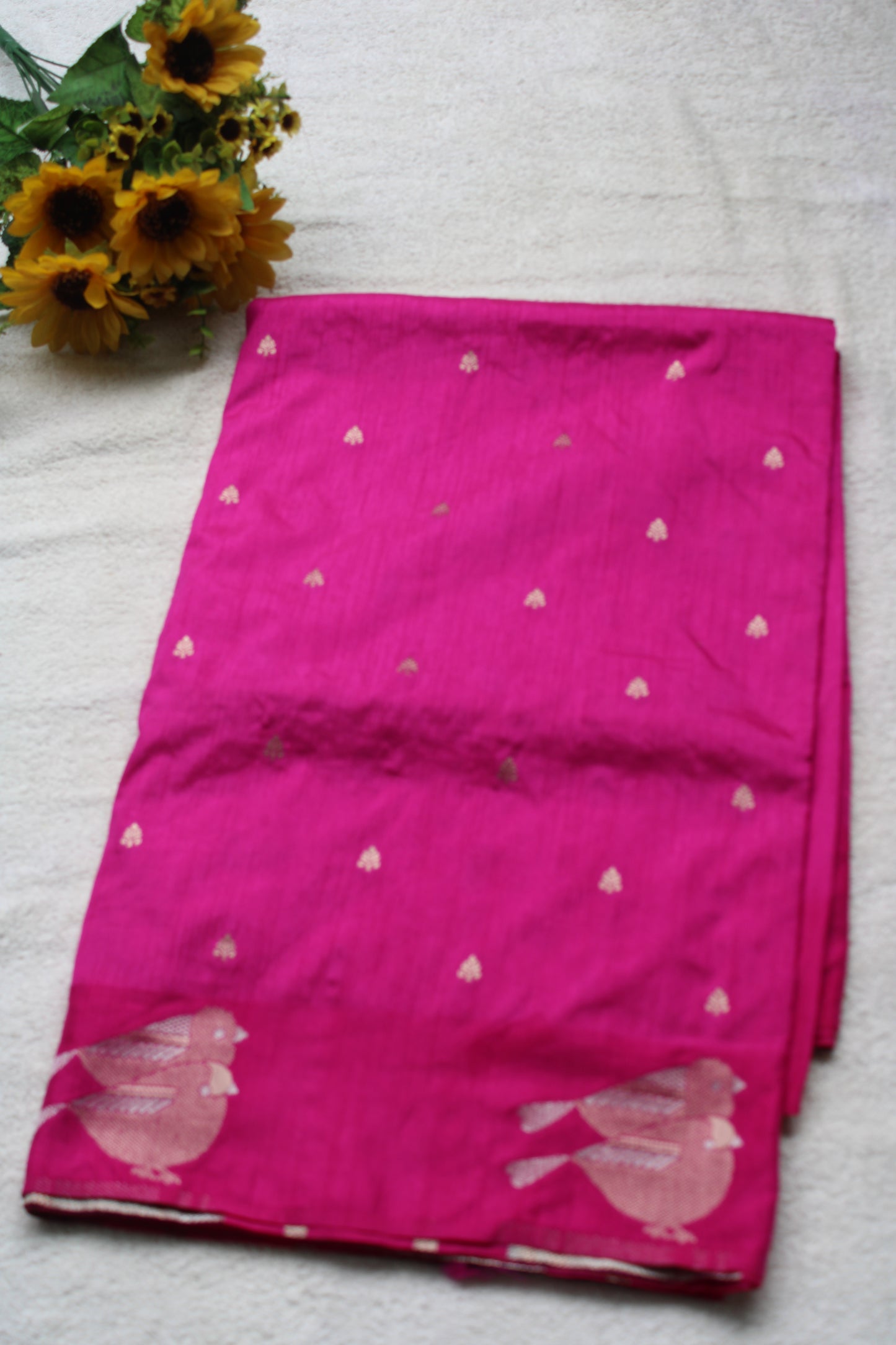 Pink Mona silk saree with figure motifs and open border