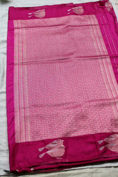 Pink Mona silk saree with figure motifs and open border