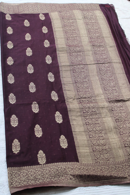 Chocolate Brown Crape Georgette Banarasi Big Buttas saree